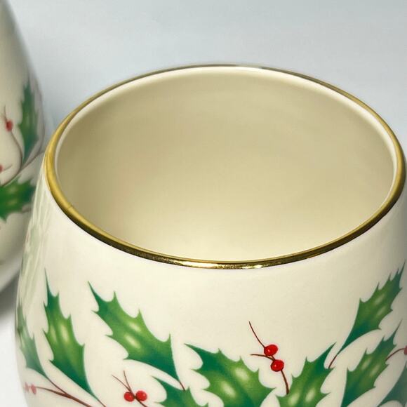 Lenox Holiday Dimension Set of 3 Cachepot Votives Porcelain Holly & Berries - Picture 6 of 10
